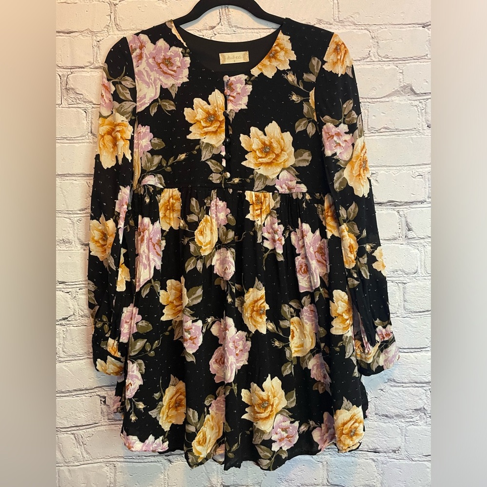 Altar'd State Black Dress with Floral Pattern